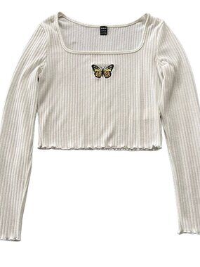 SHEIN Butterfly White Knit Cropped Top Women's Size Medium